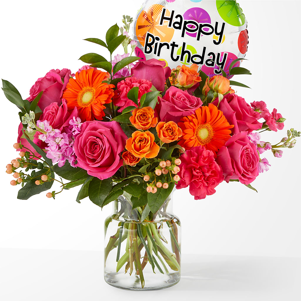 Fiesta Bouquet with Birthday Balloon – Petals And Blooms Flowers, Fort Leonard Wood MO