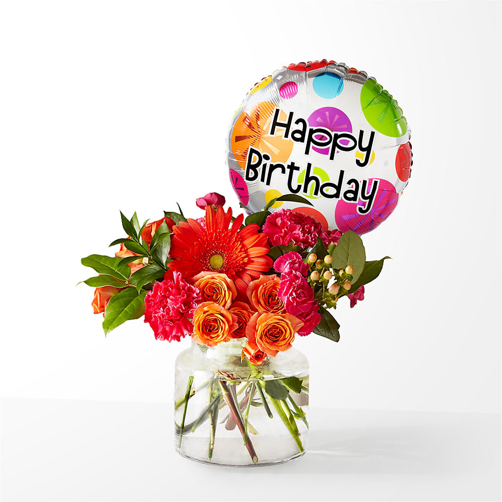 Fiesta Bouquet with Birthday Balloon – Petals And Blooms Flowers, Fort Leonard Wood MO