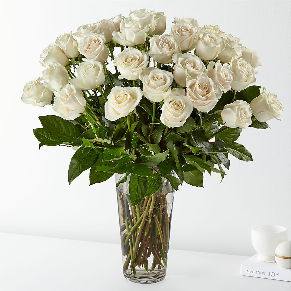 Long Stem White Rose Bouquet – Petals And Blooms Flowers, Fort Leonard Wood MO
