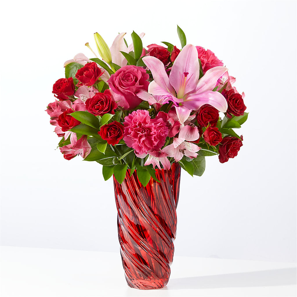 In Love Bouquet with Luxe Swirl Vase – Petals And Blooms Flowers, Fort Leonard Wood MO