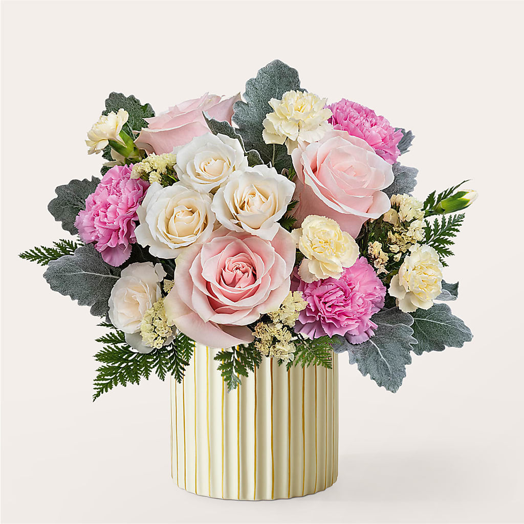 Blissful Moments Bouquet with Ivory Vase – Petals And Blooms Flowers, Fort Leonard Wood MO