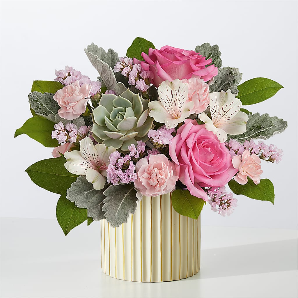 Dusty Rose Bouquet with Ivory Vase – Petals And Blooms Flowers, Fort Leonard Wood MO