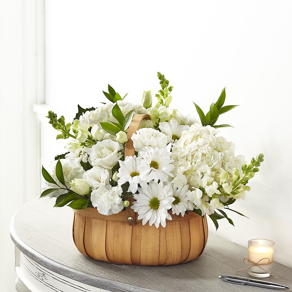 Pure Ivory Basket – Petals And Blooms Flowers, Fort Leonard Wood MO