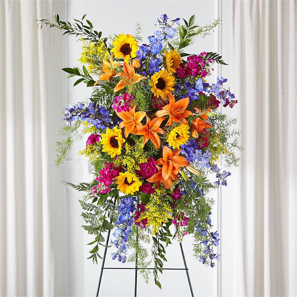 Sunlit Memories Standing Spray (Standard) – Petals And Blooms Flowers, Fort Leonard Wood MO