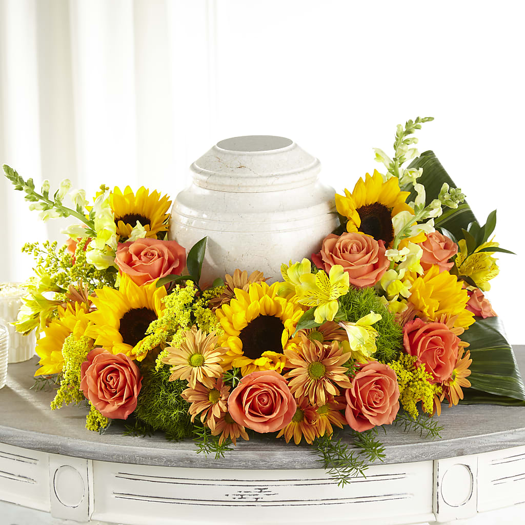 Faithful Sunflower Cremation Adornment – Petals And Blooms Flowers, Fort Leonard Wood MO
