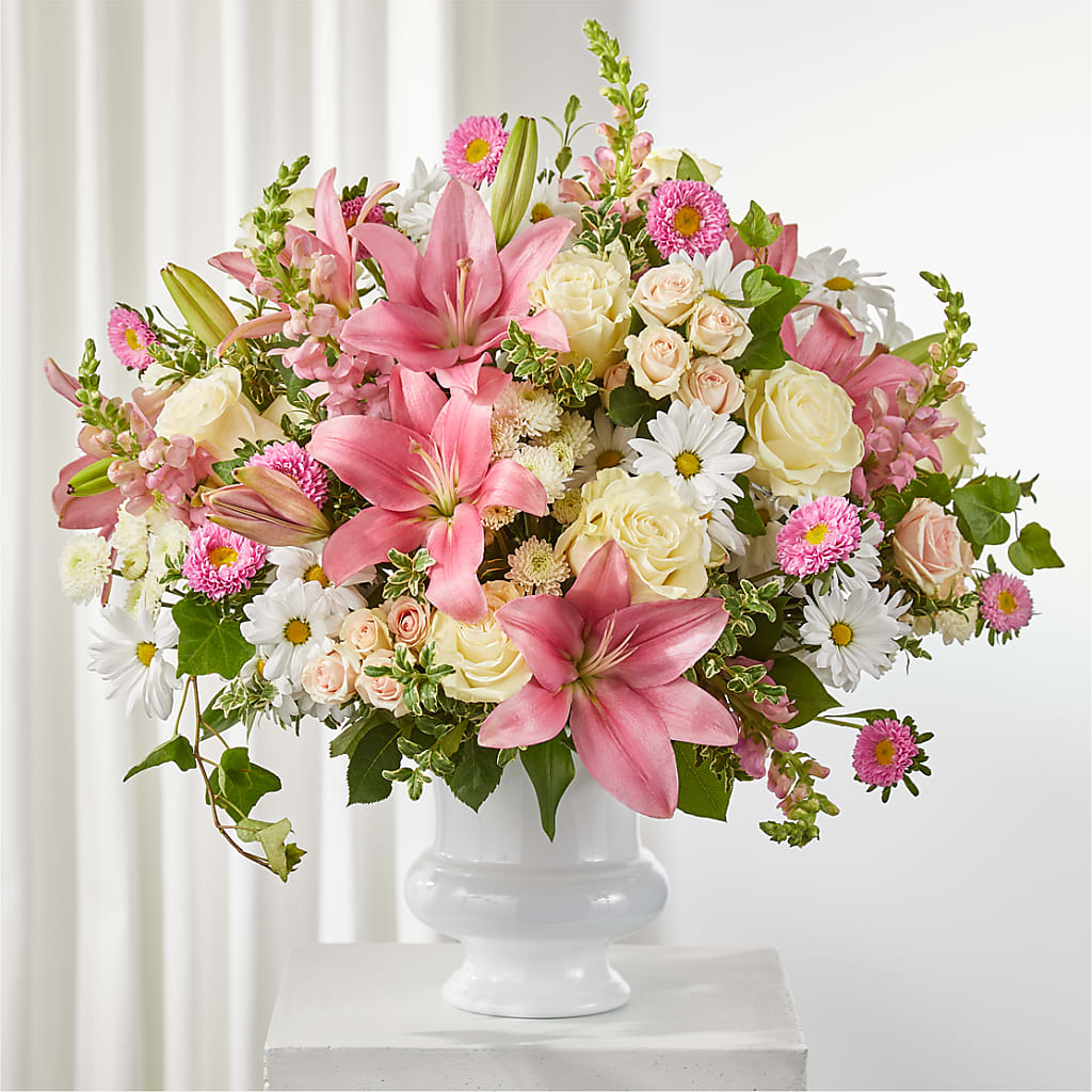 Empathetic Blooms Urn Arrangement – Petals And Blooms Flowers, Fort Leonard Wood MO