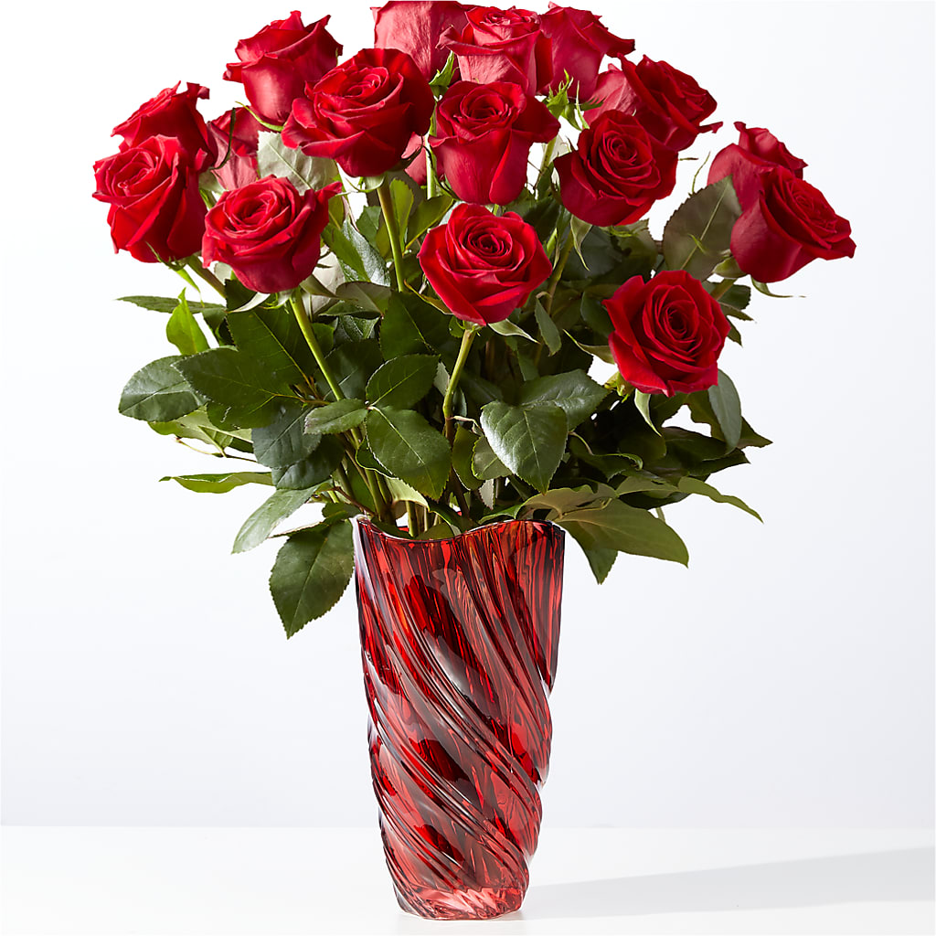 Classic Love Red Rose Bouquet with Luxe Swirl Vase – Petals And Blooms Flowers, Fort Leonard Wood MO