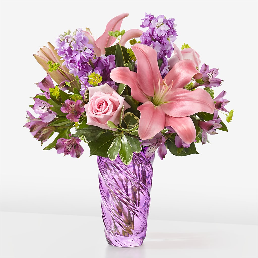 Precious Petals Bouquet with Luxe Swirl Vase – Petals And Blooms Flowers, Fort Leonard Wood MO