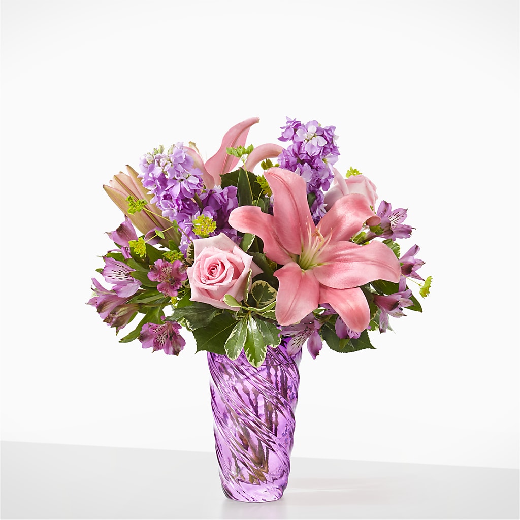 Precious Petals Bouquet with Luxe Swirl Vase – Petals And Blooms Flowers, Fort Leonard Wood MO