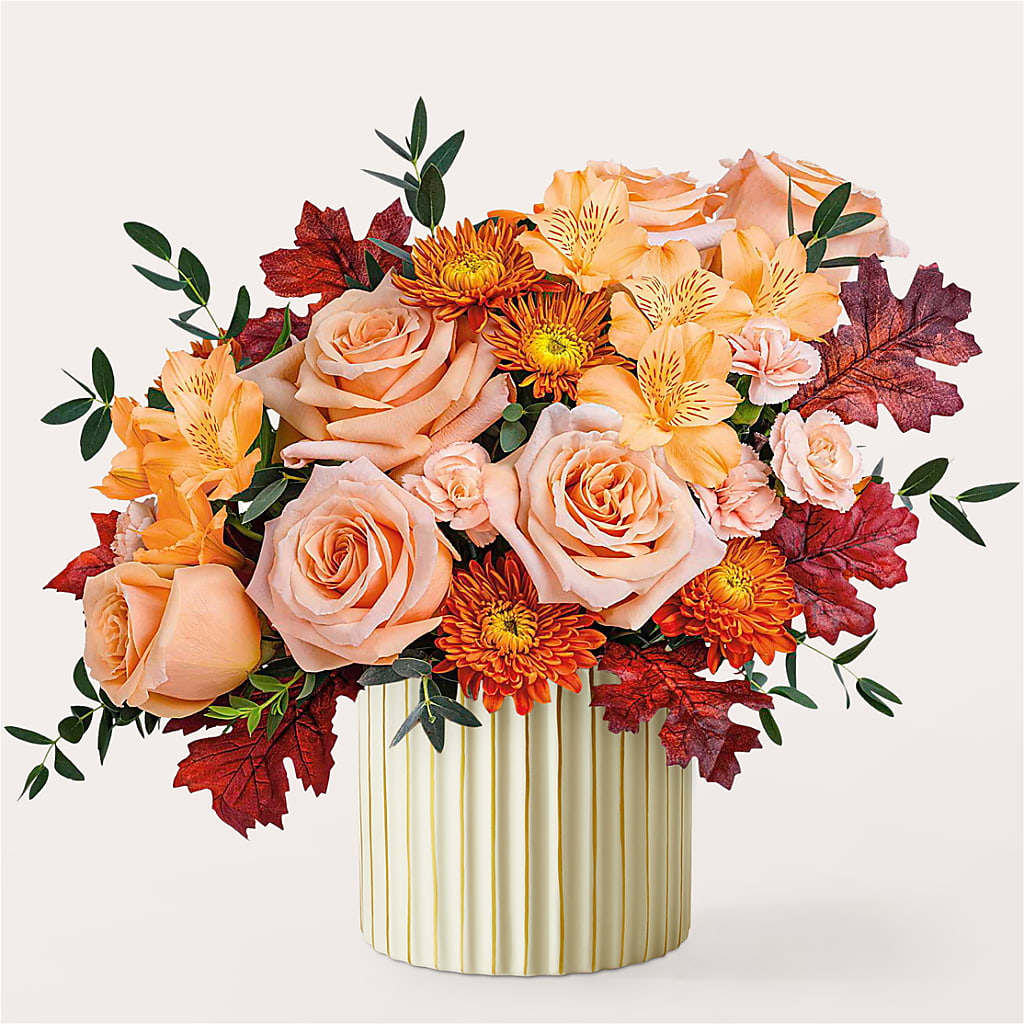 Spiced Latte Bouquet with Ivory Vase – Petals And Blooms Flowers, Fort Leonard Wood MO
