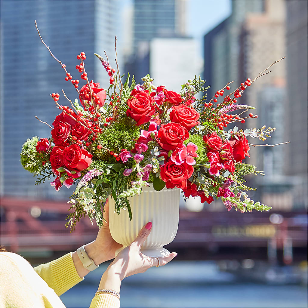 Big Red Bow Bouquet –  Petals And Blooms Flowers, Fort Leonard Wood MO