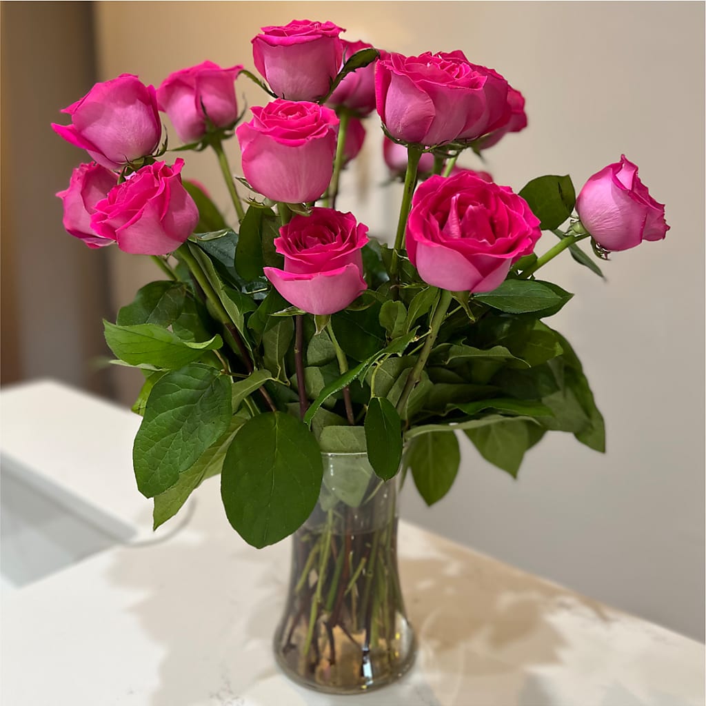 Long Stem Pink Rose Bouquet –  Petals And Blooms Flowers, Fort Leonard Wood MO