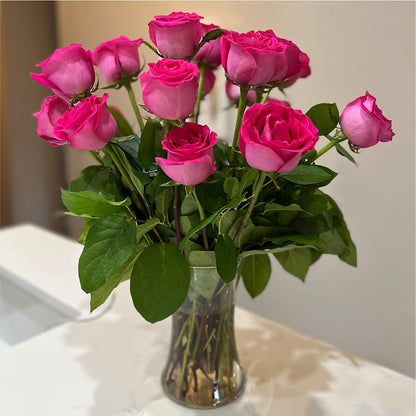 Long Stem Pink Rose Bouquet –  Petals And Blooms Flowers, Fort Leonard Wood MO