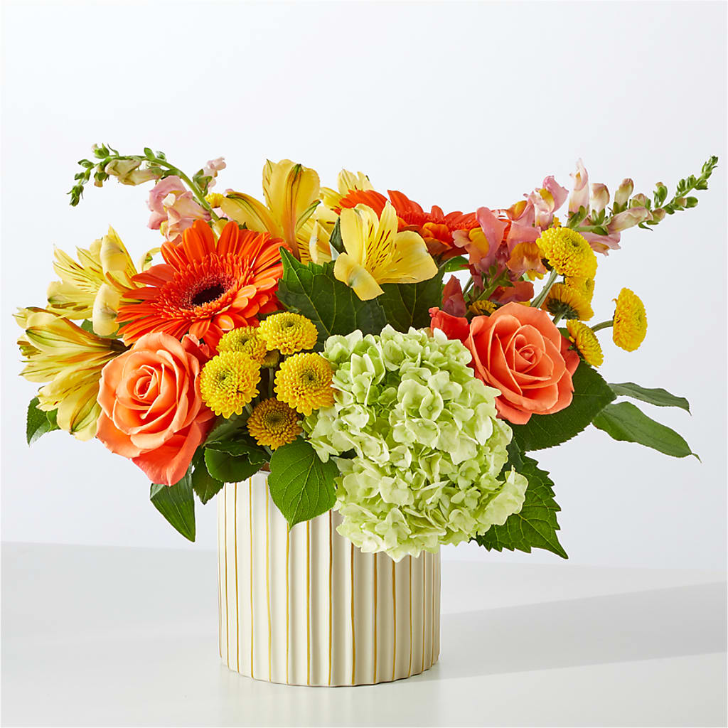 Autumn Sunshine Bouquet with Ivory Vase –  Petals And Blooms Flowers, Fort Leonard Wood MO