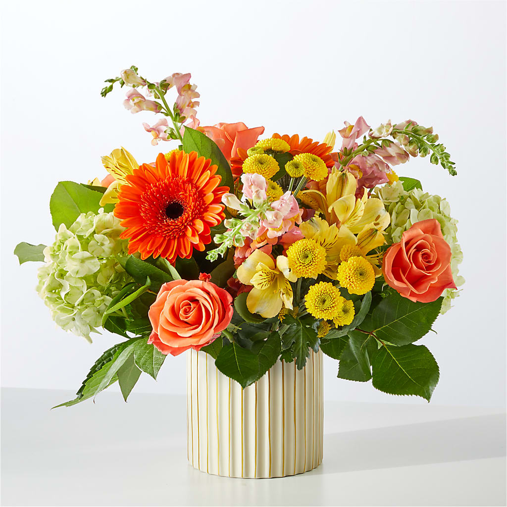Autumn Sunshine Bouquet with Ivory Vase –  Petals And Blooms Flowers, Fort Leonard Wood MO
