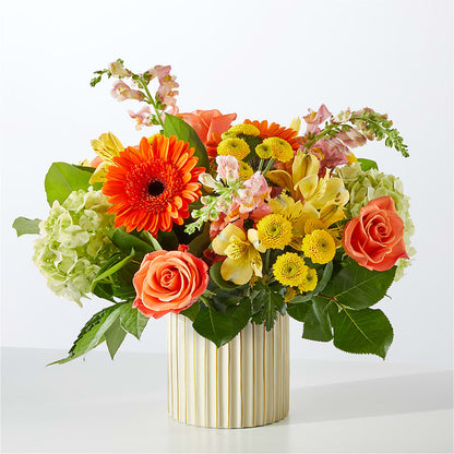 Autumn Sunshine Bouquet with Ivory Vase –  Petals And Blooms Flowers, Fort Leonard Wood MO