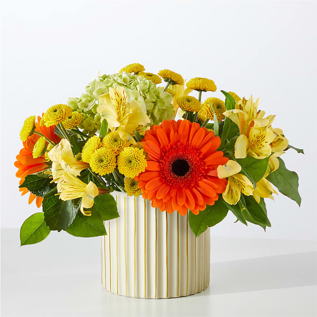 Autumn Sunshine Bouquet with Ivory Vase –  Petals And Blooms Flowers, Fort Leonard Wood MO