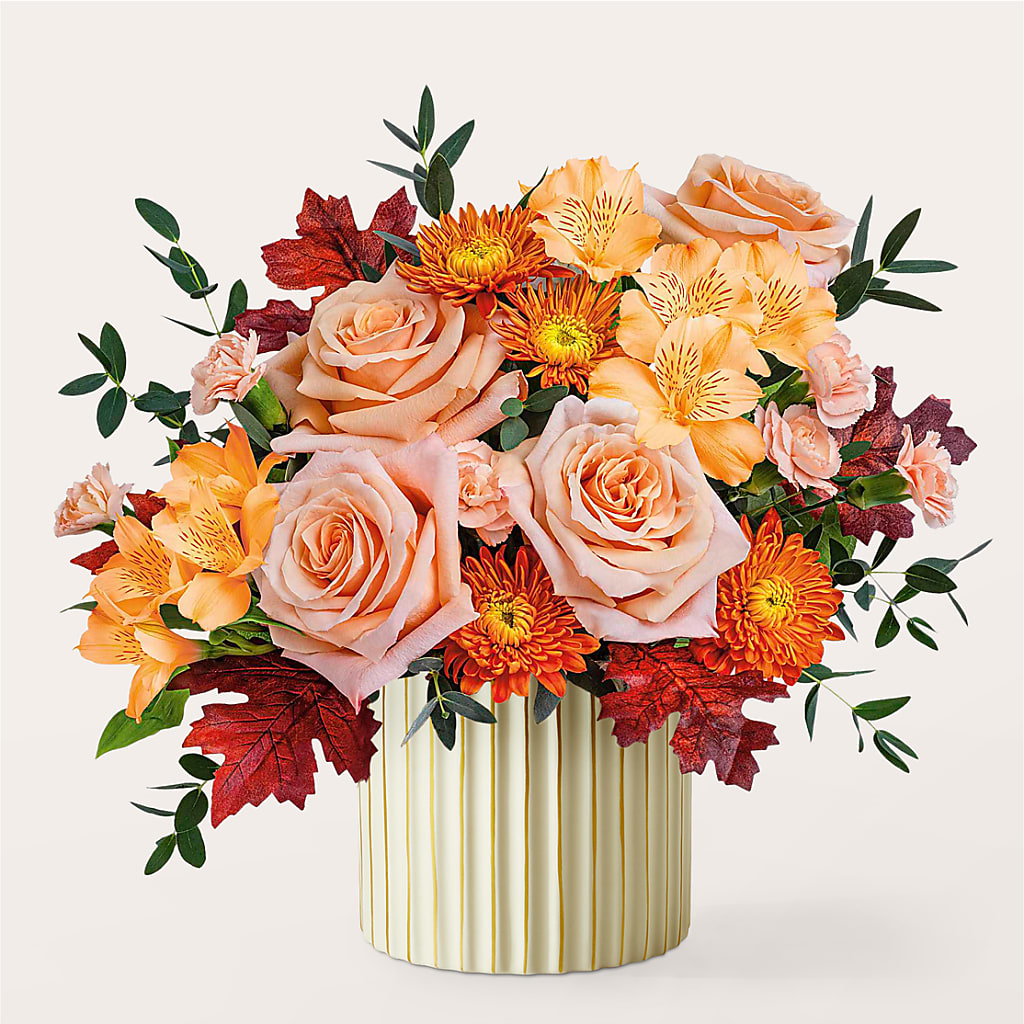 Spiced Latte Bouquet with Ivory Vase –  Petals And Blooms Flowers, Fort Leonard Wood MO