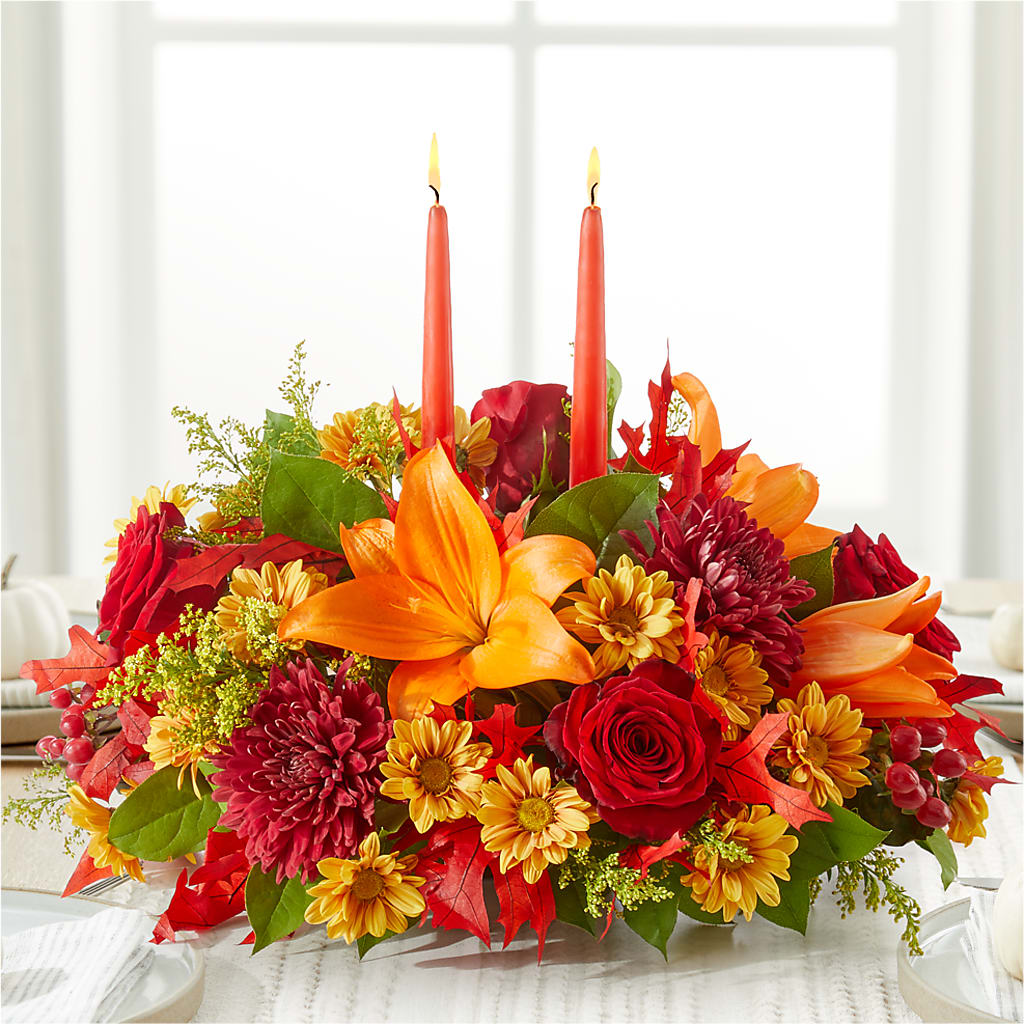 Autumn's Embrace Centerpiece –  Petals And Blooms Flowers, Fort Leonard Wood MO
