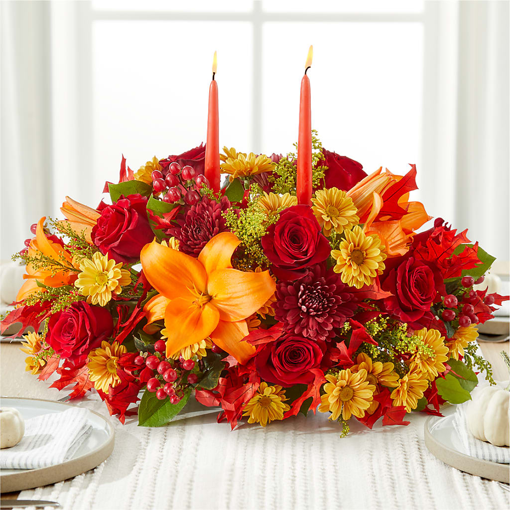 Autumn's Embrace Centerpiece –  Petals And Blooms Flowers, Fort Leonard Wood MO