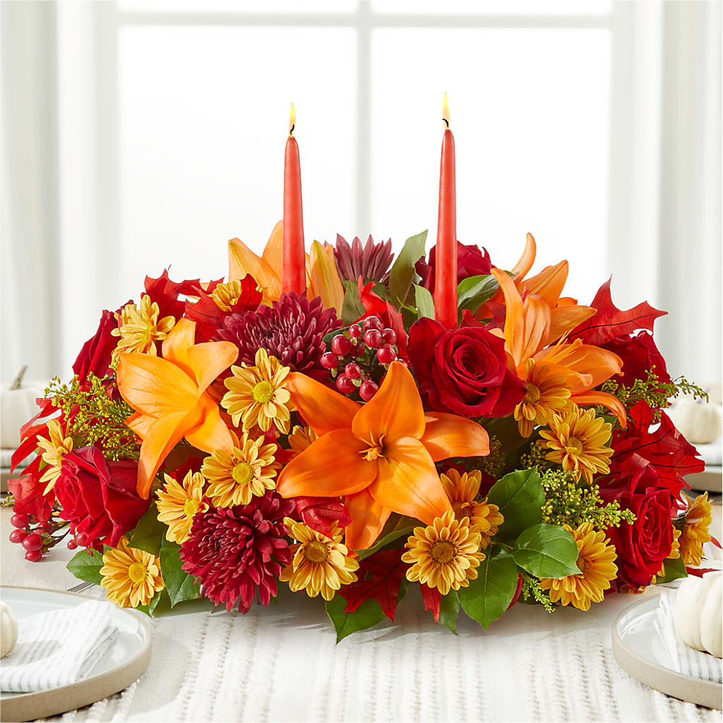 Autumn's Embrace Centerpiece –  Petals And Blooms Flowers, Fort Leonard Wood MO